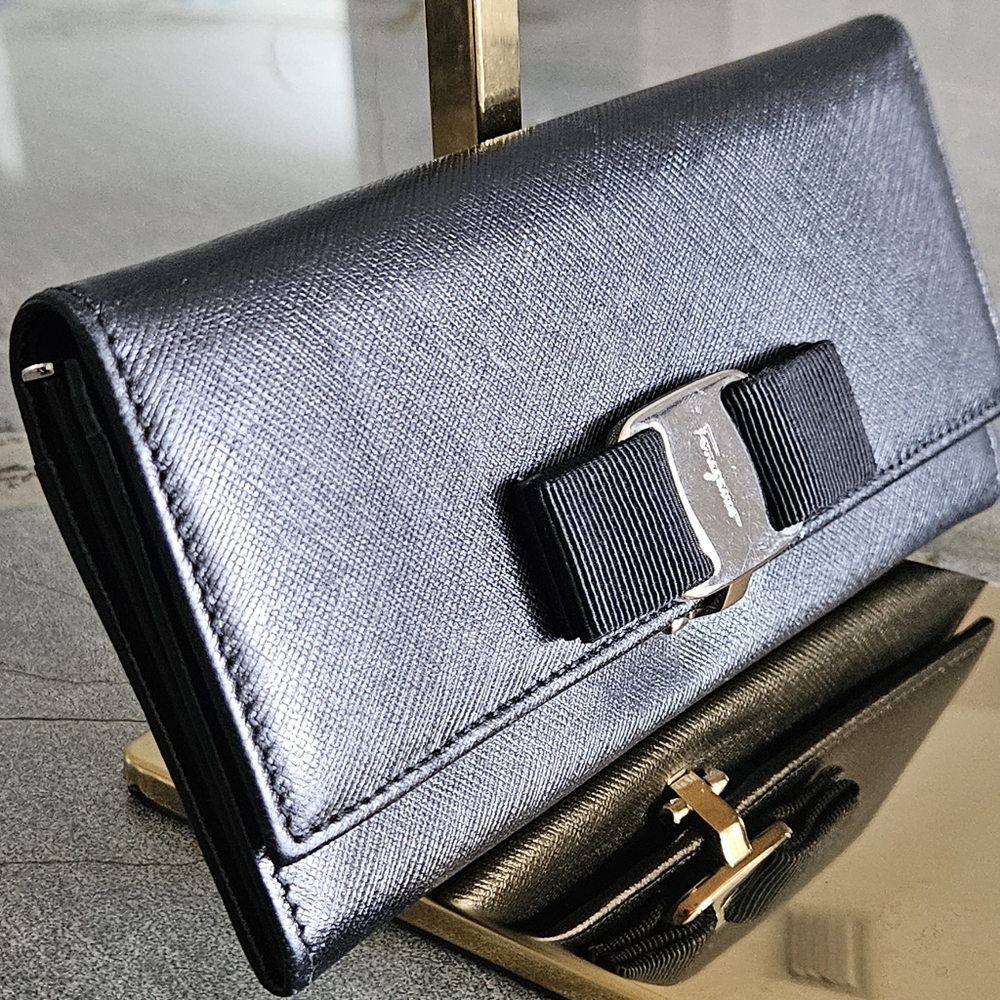 Salvatore Ferragamo Black Saffiano Leather Wallet With COA